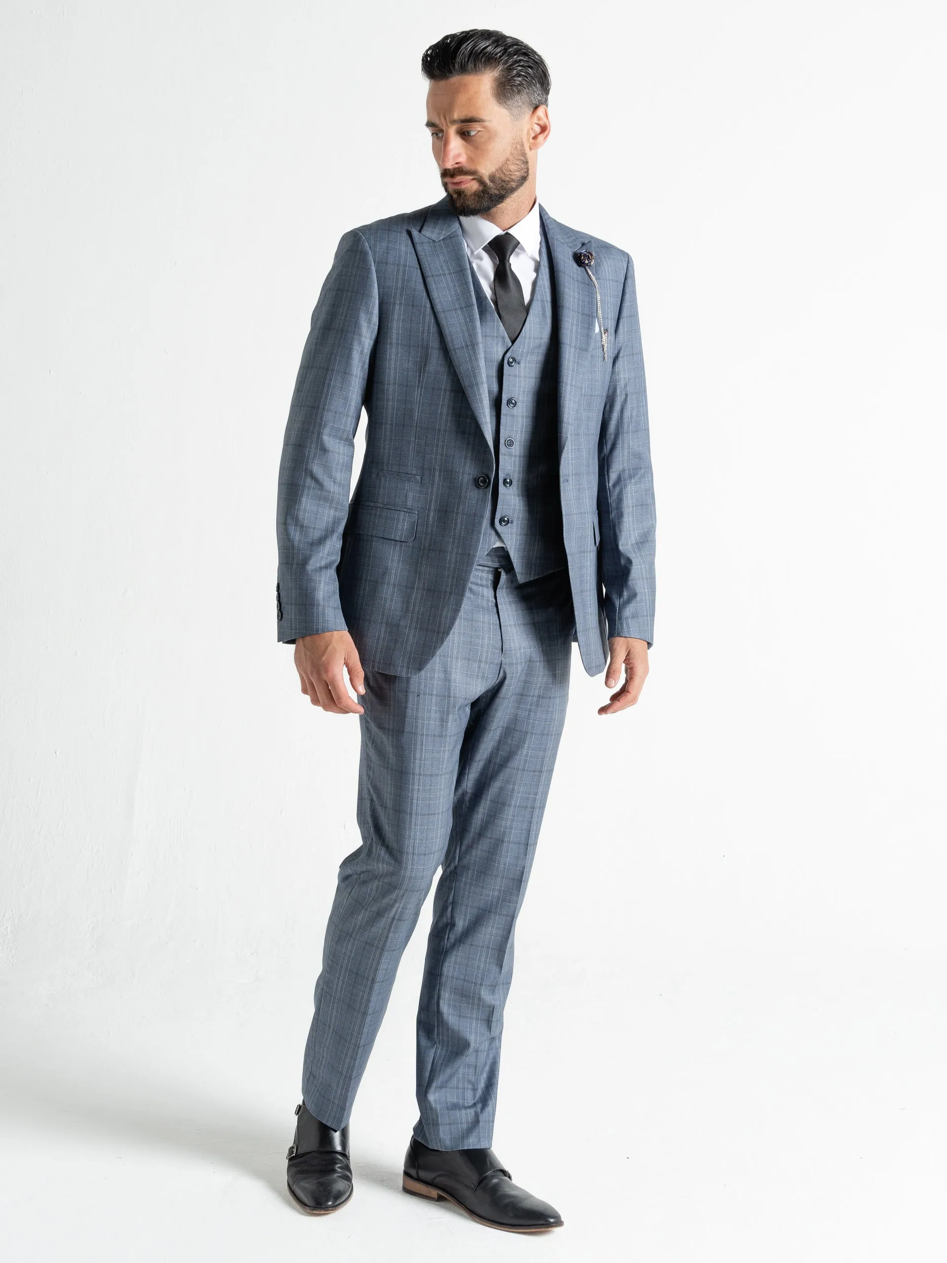 CHELSEA LIGHT BLUE WITH GREY AND WHITE CHECKS DETAILING
