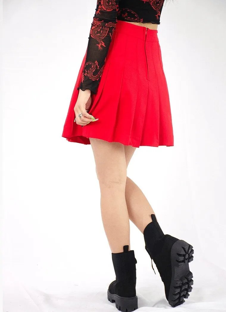 Cherry Red Pleated Skirt