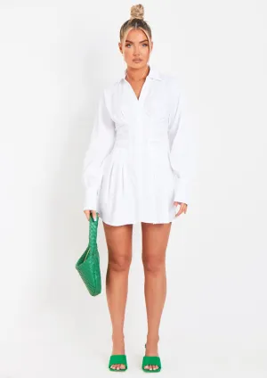 Cheryl White Lace Up Back Shirt Dress