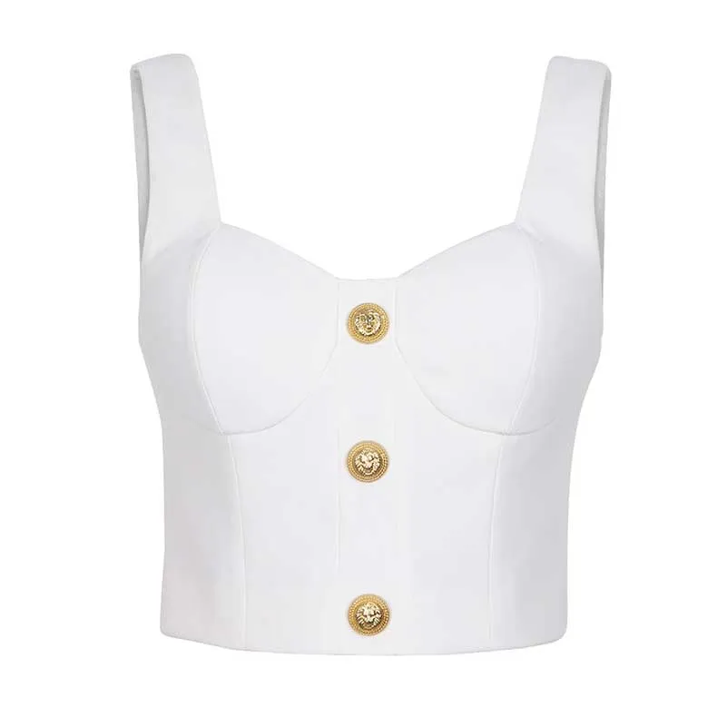 Chic U-Neck Buttons Tank Top   Mini Skirt Suit