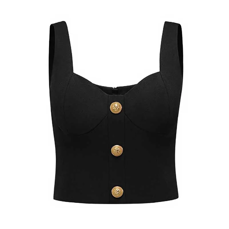 Chic U-Neck Buttons Tank Top   Mini Skirt Suit