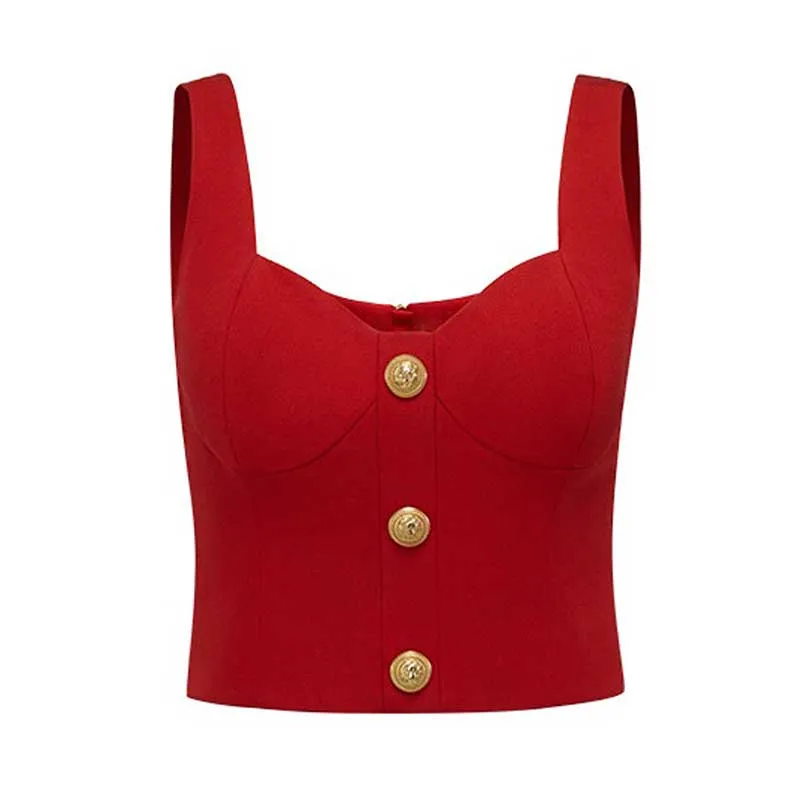 Chic U-Neck Buttons Tank Top   Mini Skirt Suit