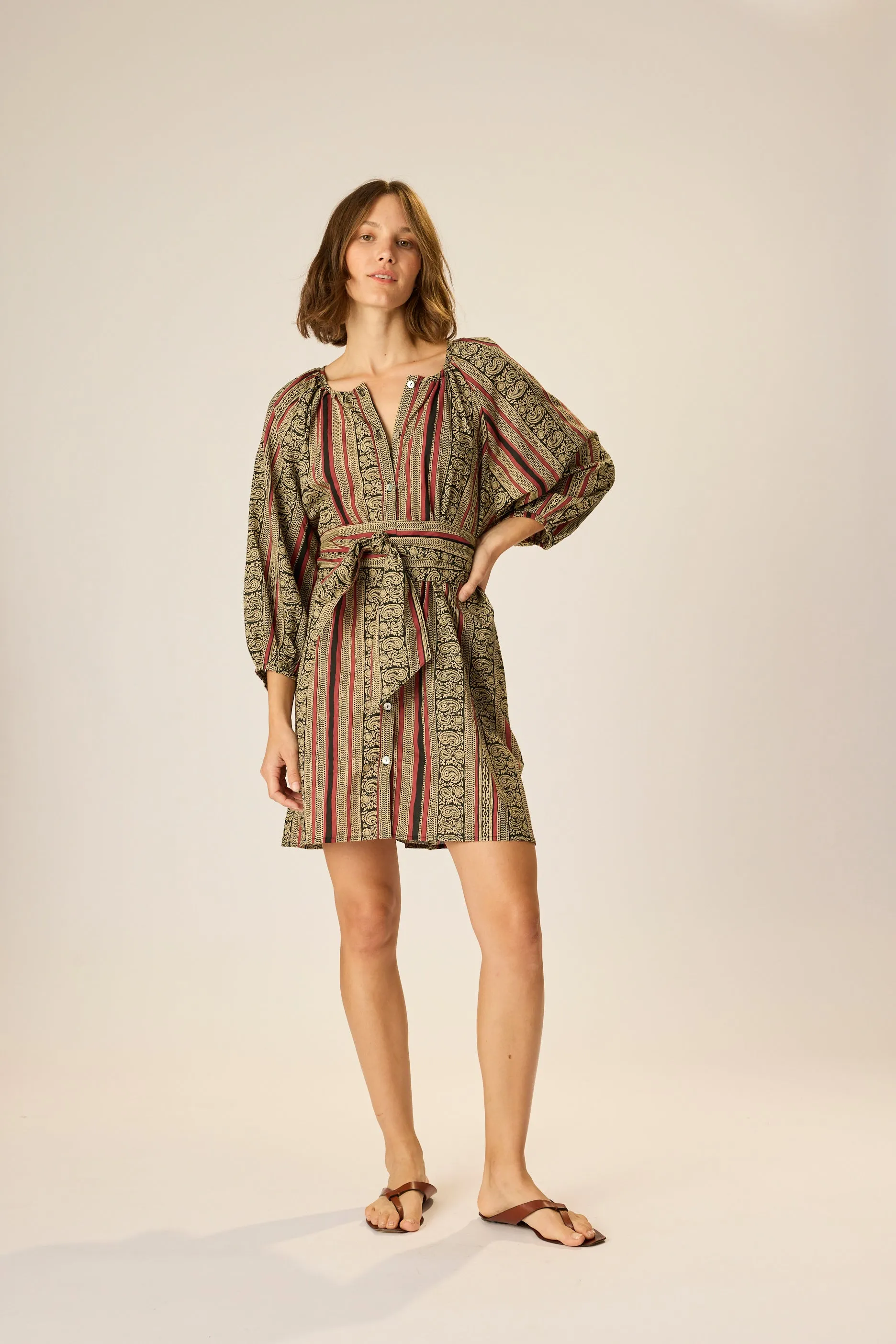 Flattering Design Wear Midi-Length ALEX SHORT DRESS WITH SASH