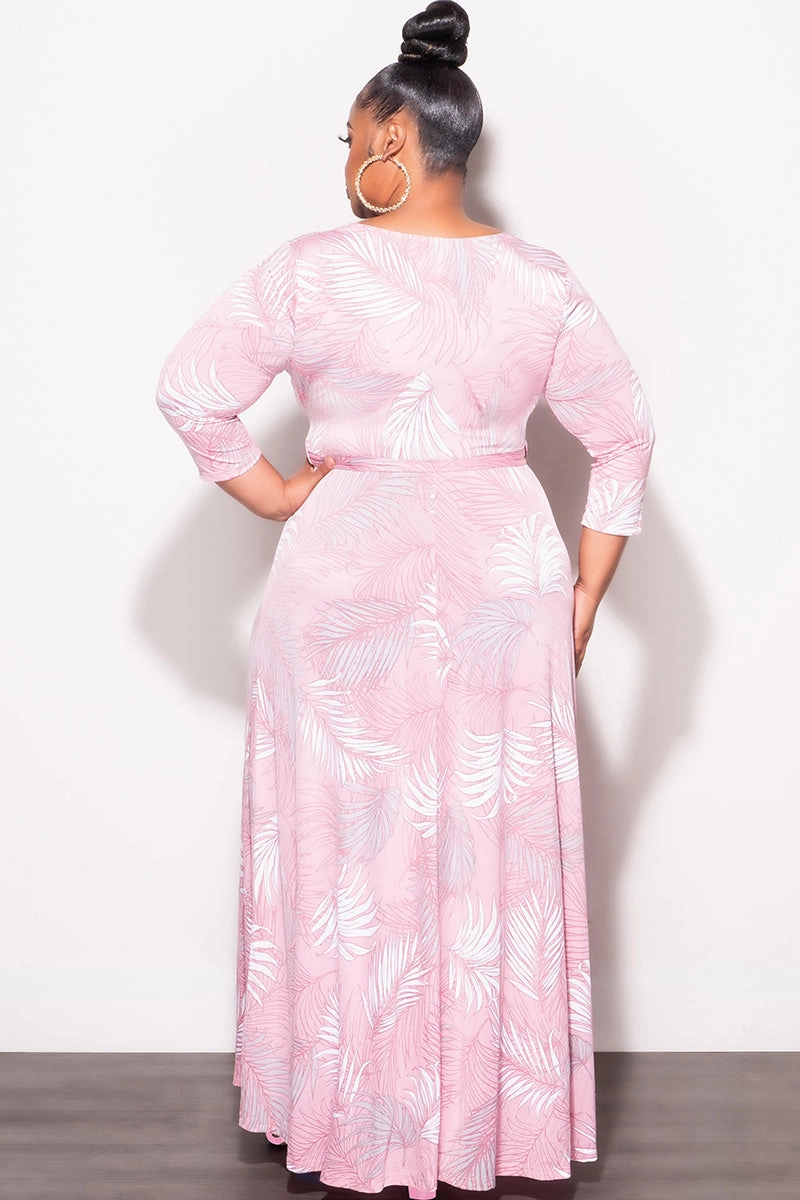 Chill Fit Final Sale Plus Size Faux Wrap Dress in Pink Palm Print