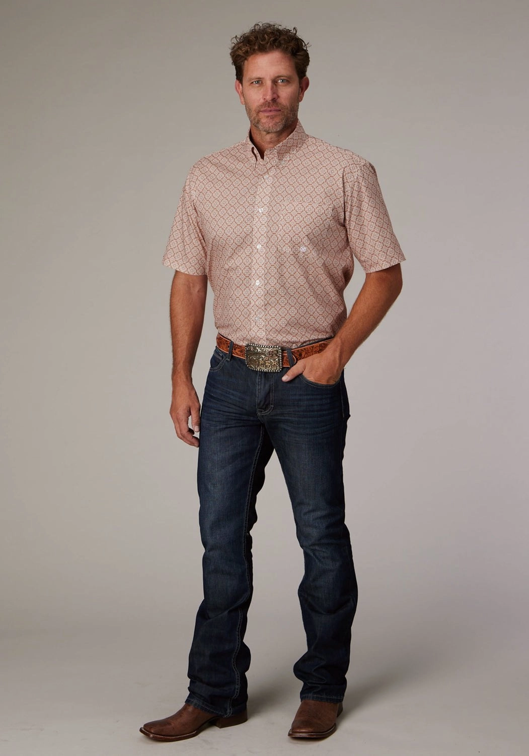 Soft Comfort Roper Mens 2020 Medallion Clay 100% Cotton 1 Pkt S/S Shirt