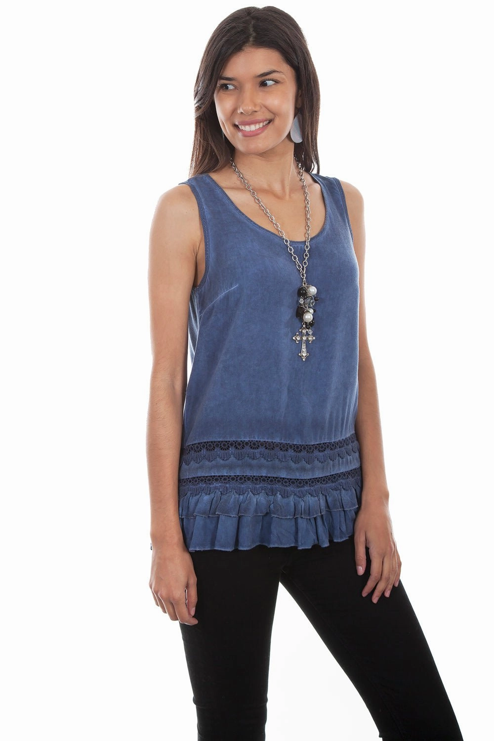 Scully Womens Indigo Rayon Scoop Neck S/L Tunic Chill Comfort