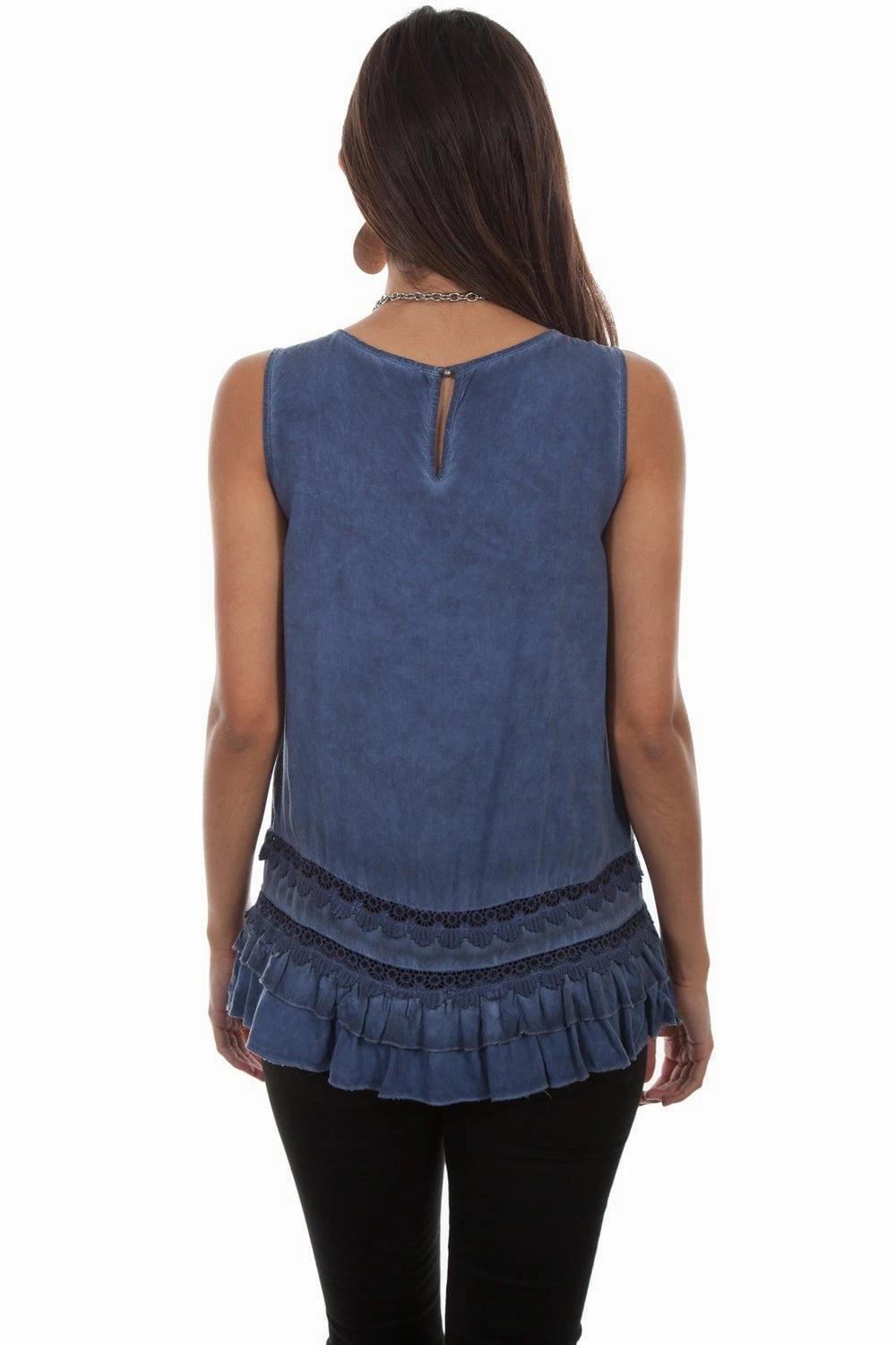 Comfortable Look Work Appropriate Scully Womens Indigo Rayon Scoop Neck S/L Tunic