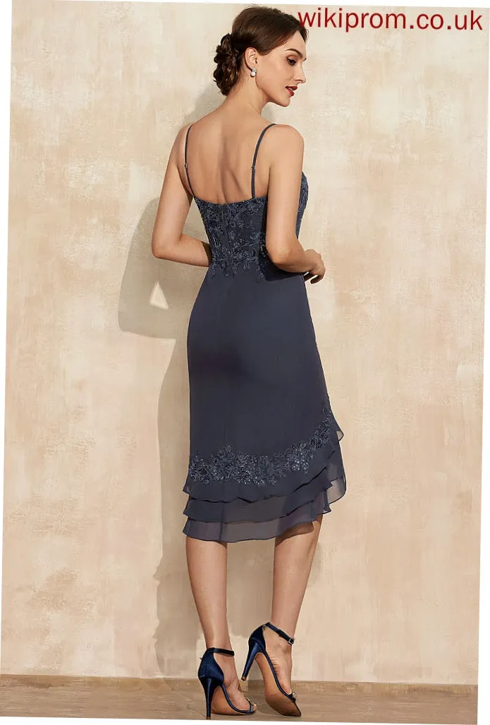 Chiffon Dress Sheath/Column Cocktail Lace Shiloh Cocktail Dresses Asymmetrical Ruffles Sequins With Sweetheart Cascading