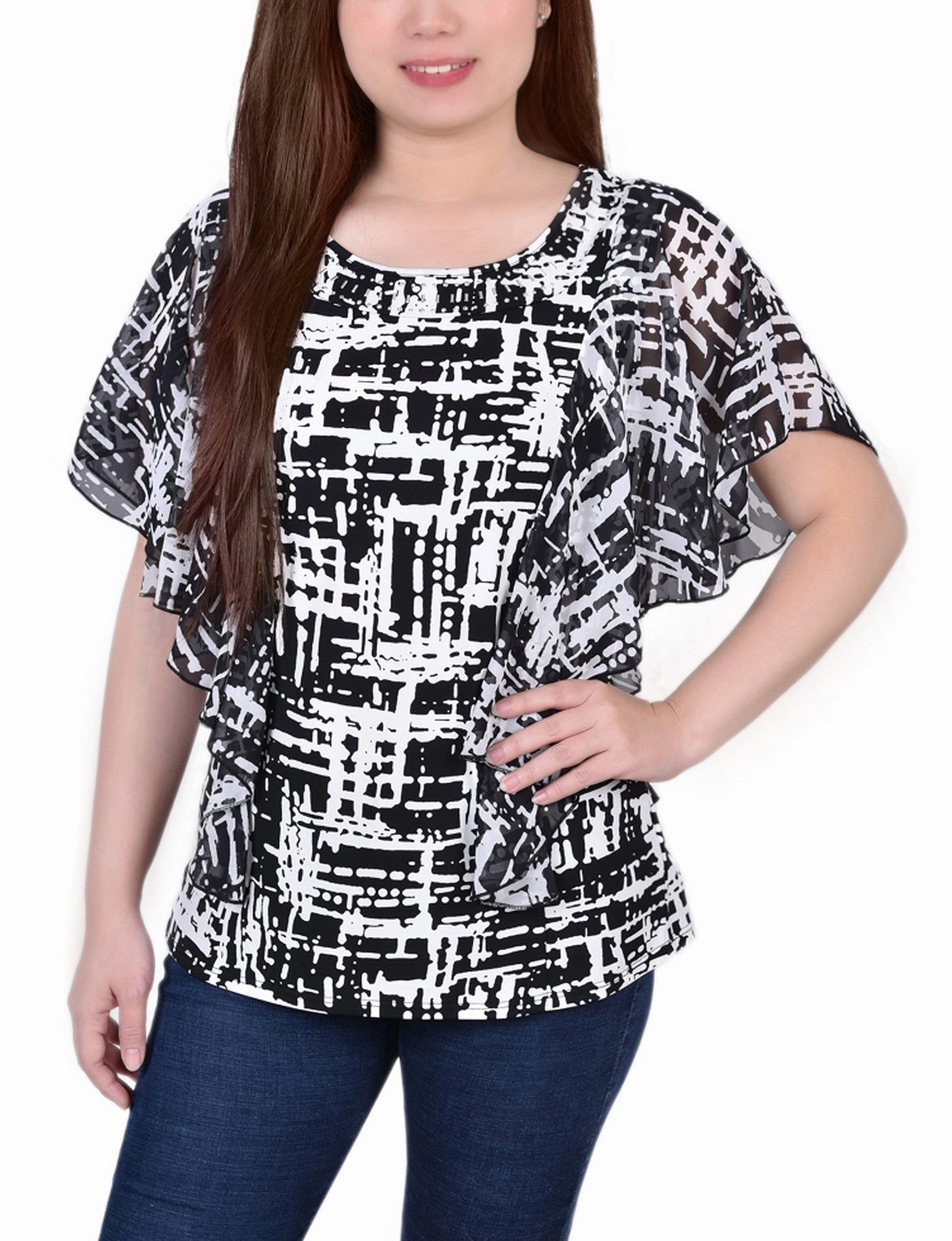 Soft Touch Feel Chiffon Sleeve Poncho With Studded Neckline