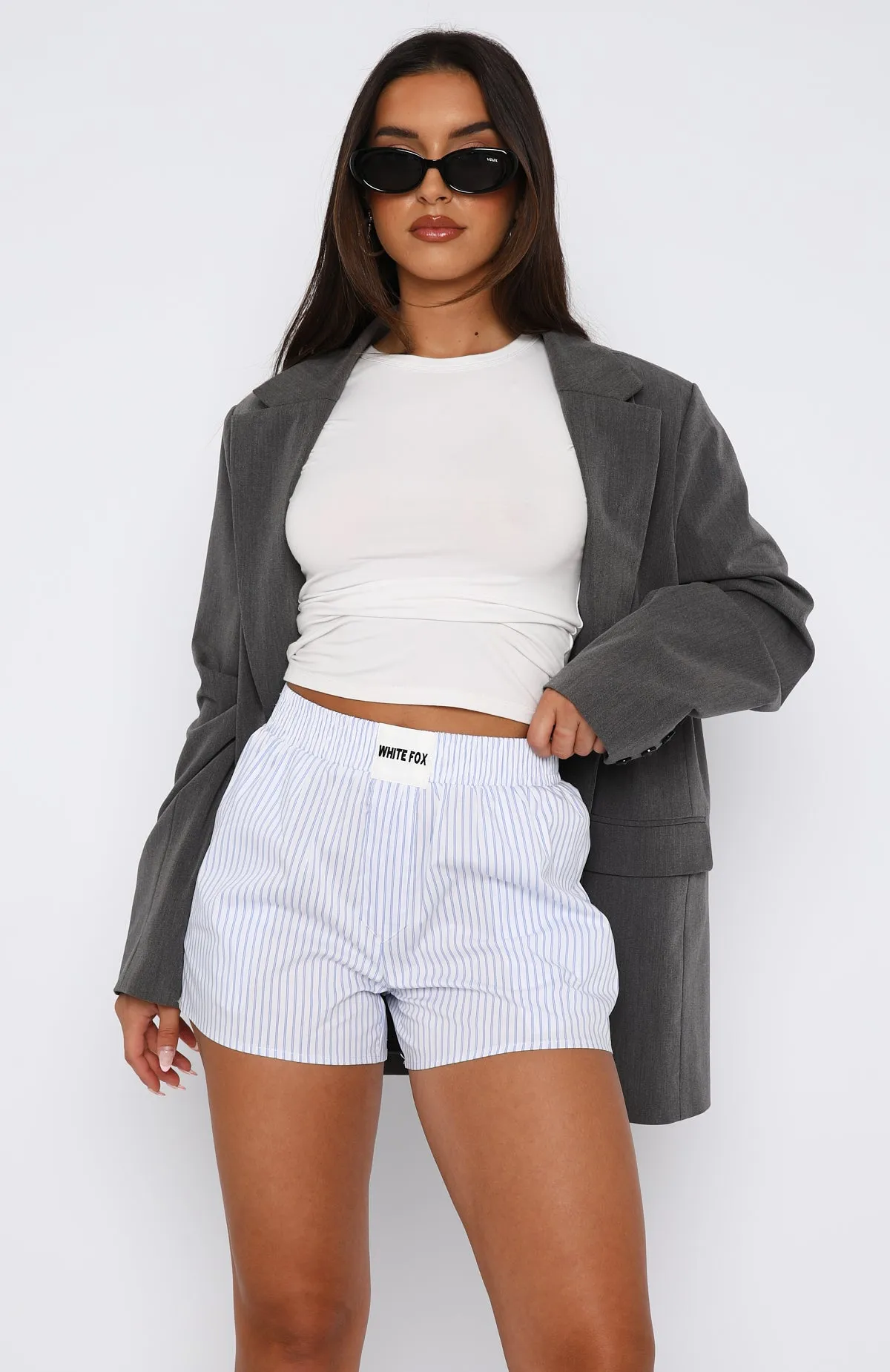 Wasting My Time Shorts White Stripe Relaxed fit style Fit Flex