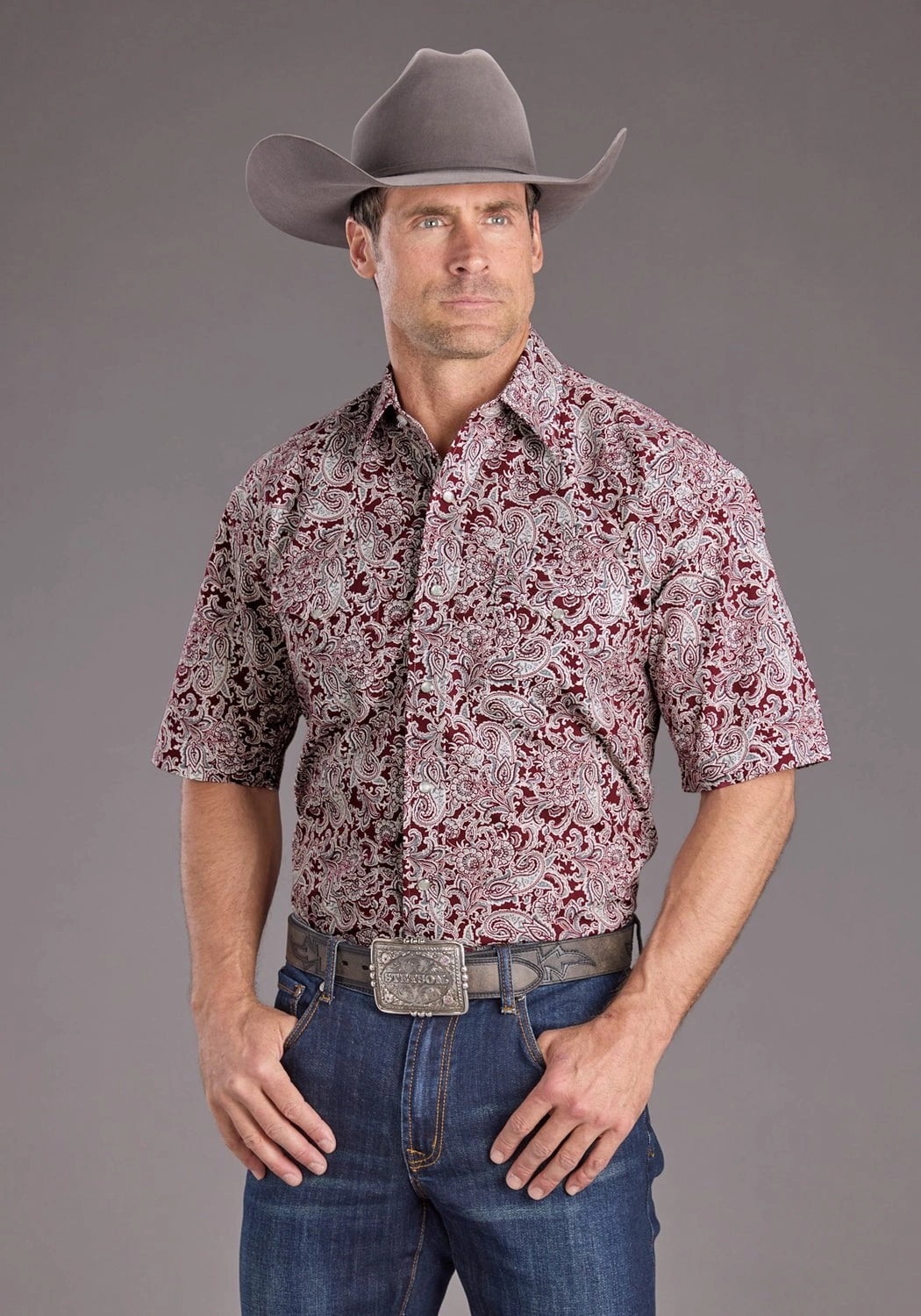 Comfort Fit Stetson Mens 2393 Paisley Wine 100% Cotton S/S Shirt