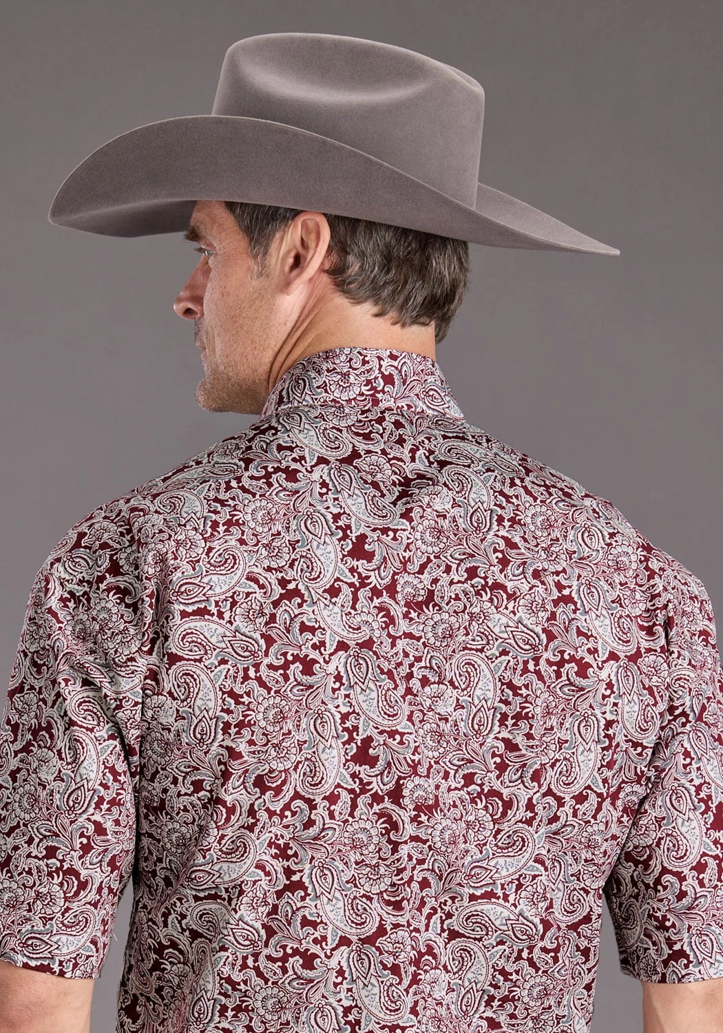 Stetson Mens 2393 Paisley Wine 100% Cotton S/S Shirt Low Profile Pocket Design Multipurpose Utility