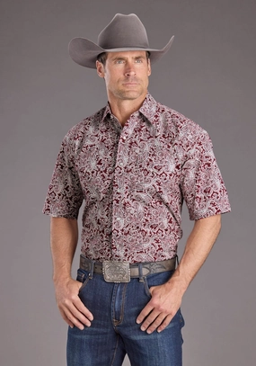 Versatile Design Light Wear Stetson Mens 2393 Paisley Wine 100% Cotton S/S Shirt