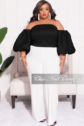 Low Rise Fit Workout-ready Final Sale Plus Size Off the Shoulder Puffy Sleeve Crop Top in Black
