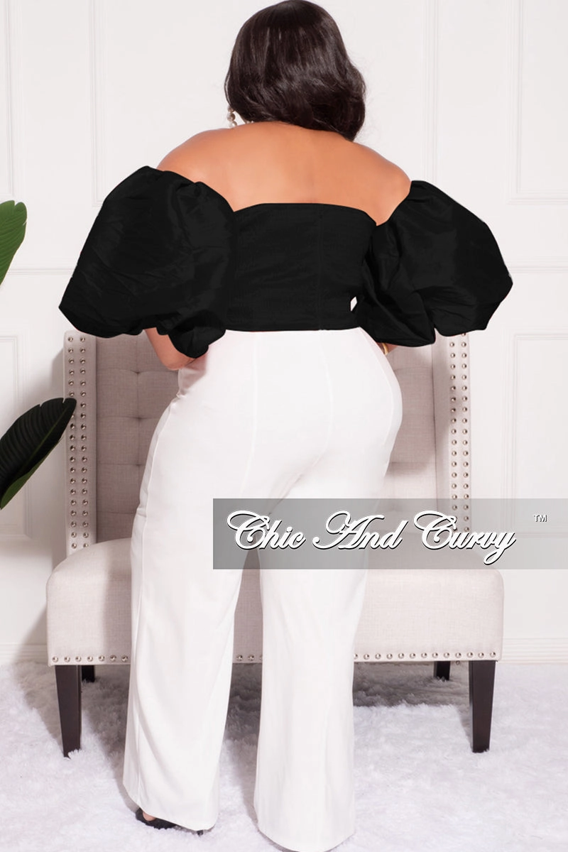 Seasonal Wear Final Sale Plus Size Off the Shoulder Puffy Sleeve Crop Top in Black