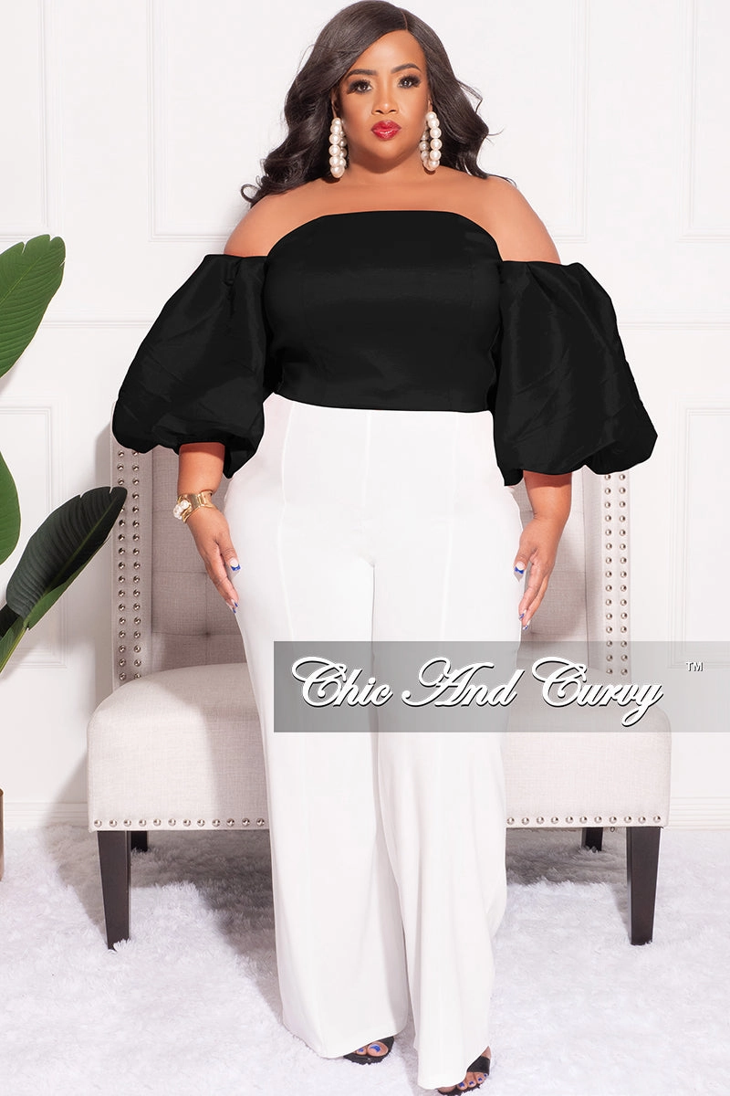 Low Rise Fit Workout-ready Final Sale Plus Size Off the Shoulder Puffy Sleeve Crop Top in Black