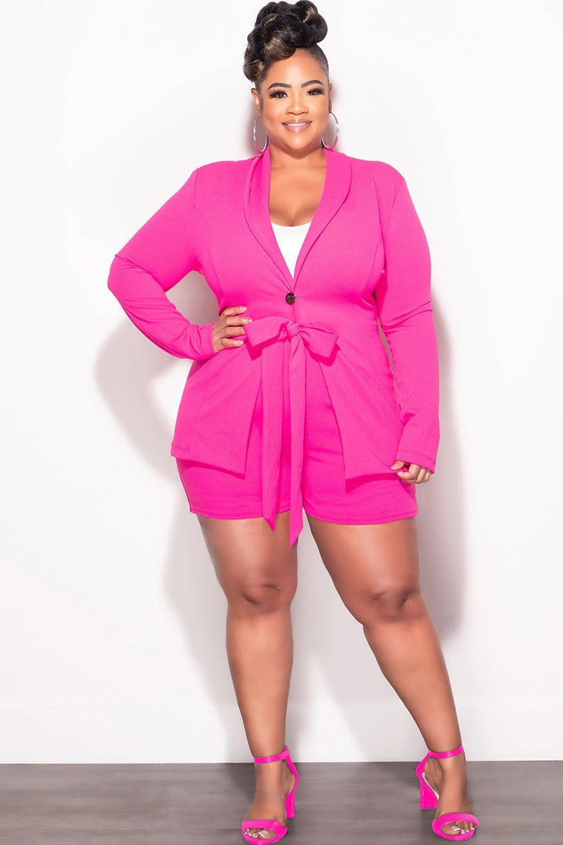 Odor Control Fabric Movement Flex Final Sale Plus Size 2pc Shorts Suit in Fuchsia