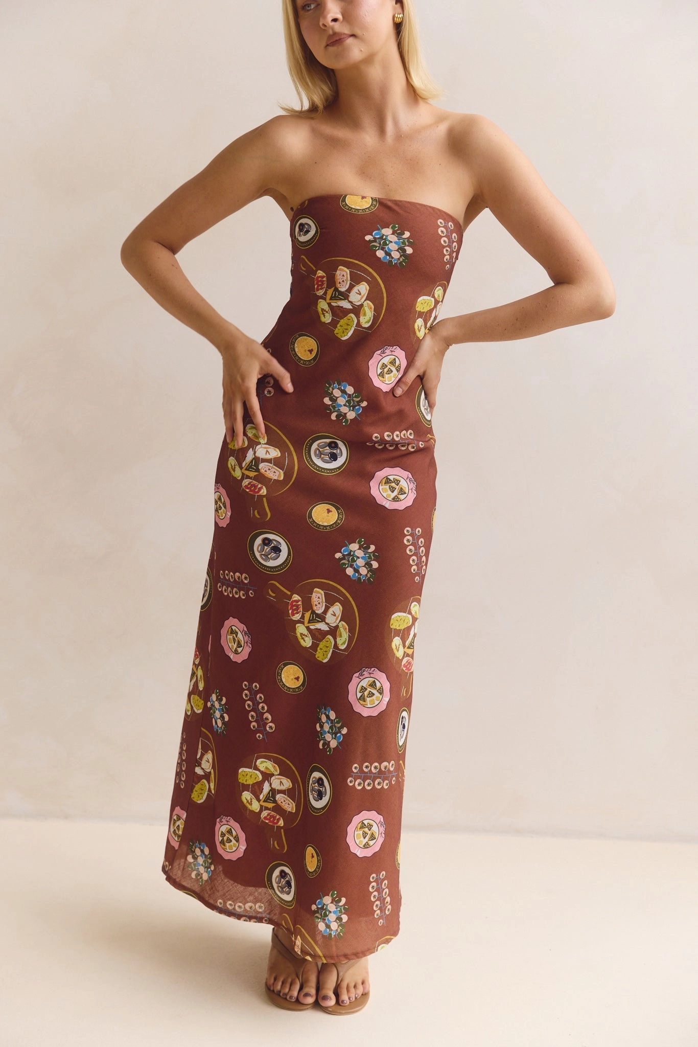Alba Maxi Dress (Chocolate) Bow Soft Calm Movement