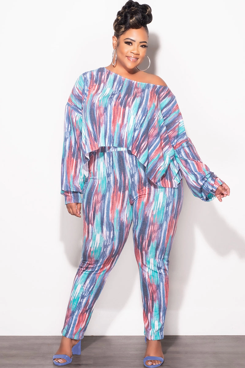 Final Sale Plus Size 2 pc Set Top & Pants in Purple / Mauve Multi-Color Print Active Layer