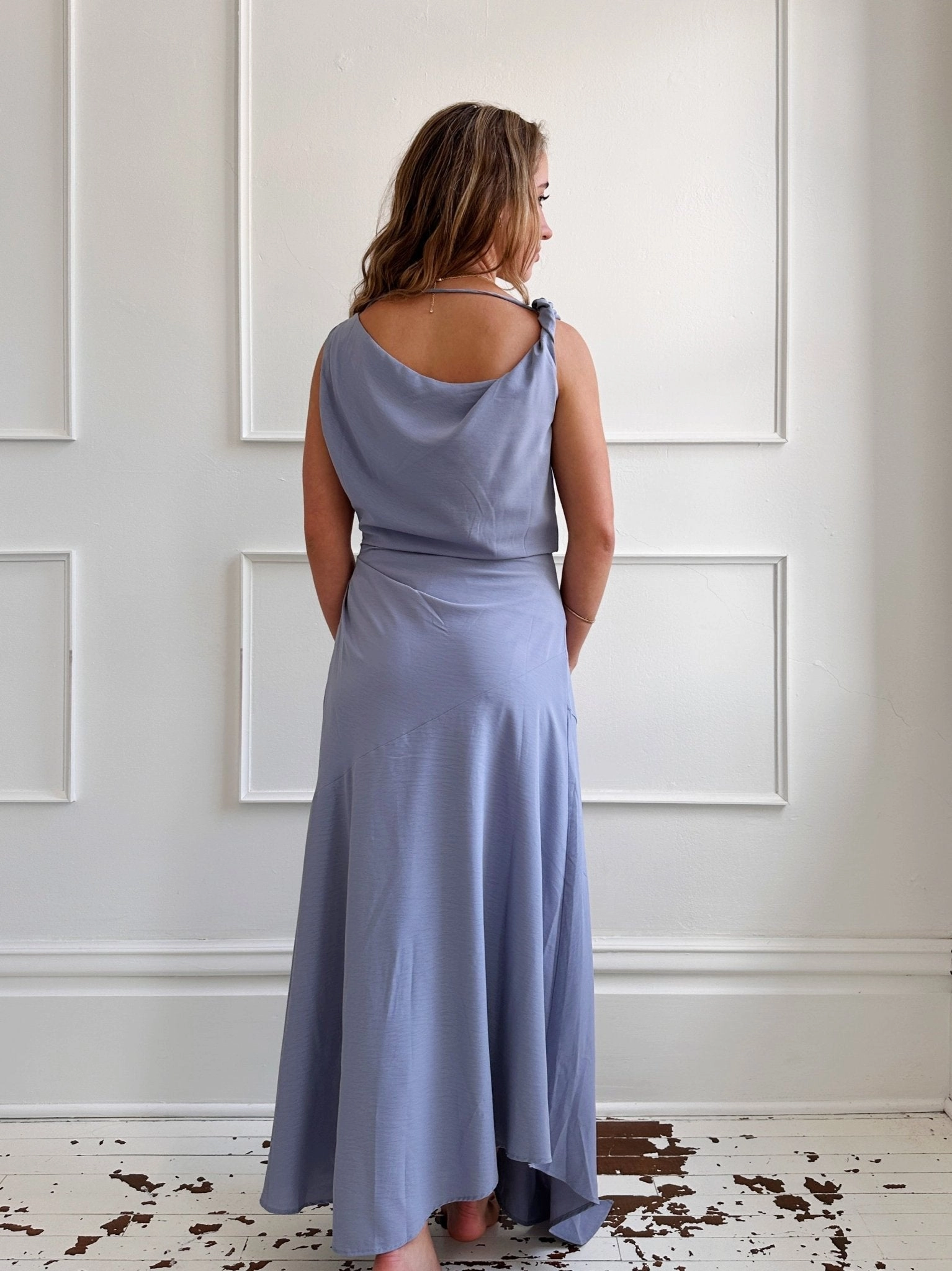 Asymmetrical Midi Dress w Cowl Perfect for Layering