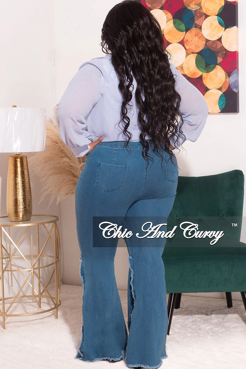 Perfect Fit Wear Quick Fit Wear Final Sale Plus Size Cropped Chiffon See-Thru Tie Top in Blue