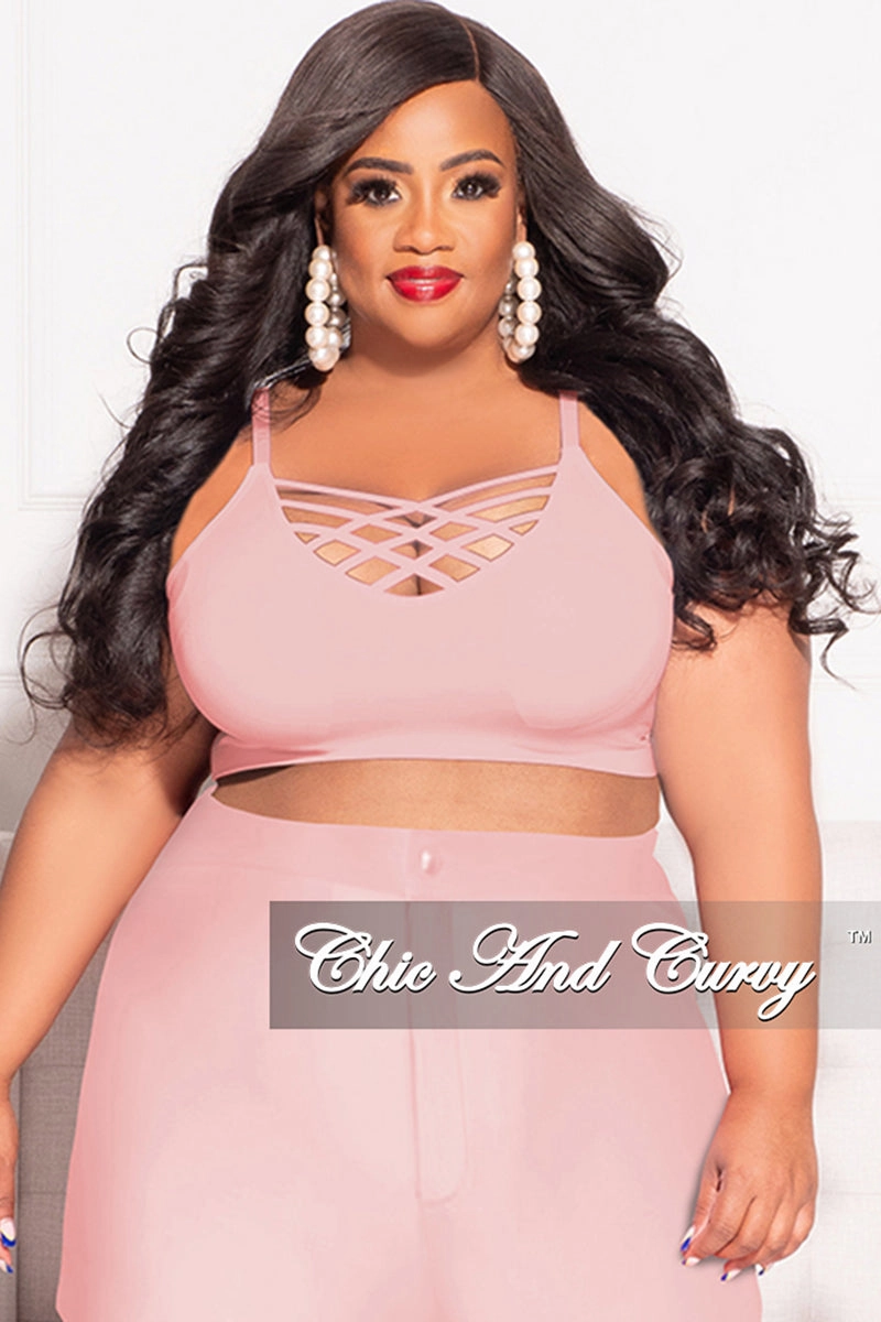 Soft Structure *-Final Sale Plus Size Spaghetti Strap Triple Criss Cross Front Bralette in Pink