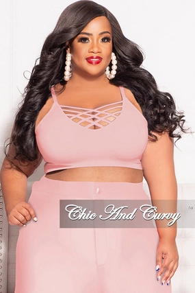 *-Final Sale Plus Size Spaghetti Strap Triple Criss Cross Front Bralette in Pink MultiPocketDesign