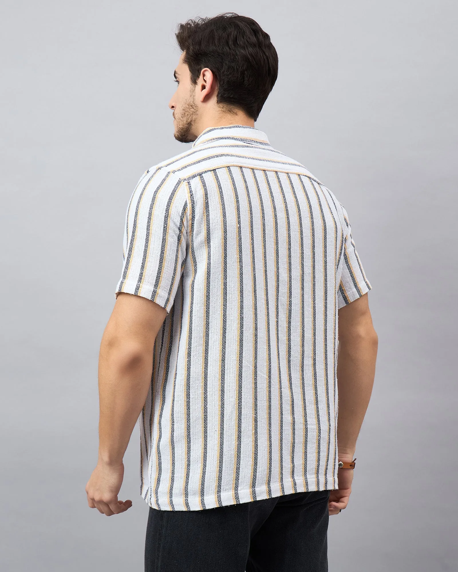 Chimpaaanzee Men White & Black Regular Fit Shirt