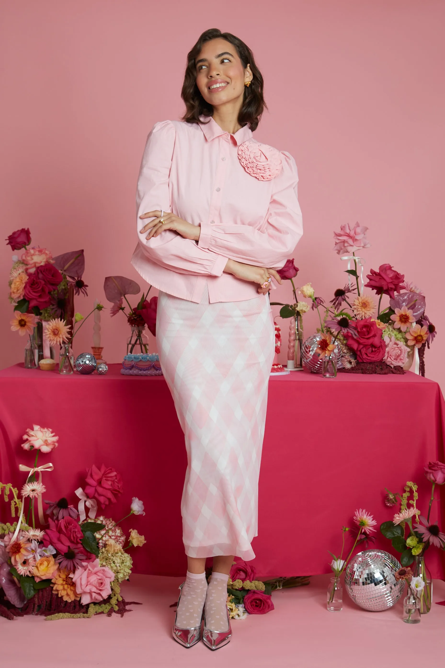 Chloe Corsage Shirt - Pink Durable Interlock Stitch Soft Hoodie