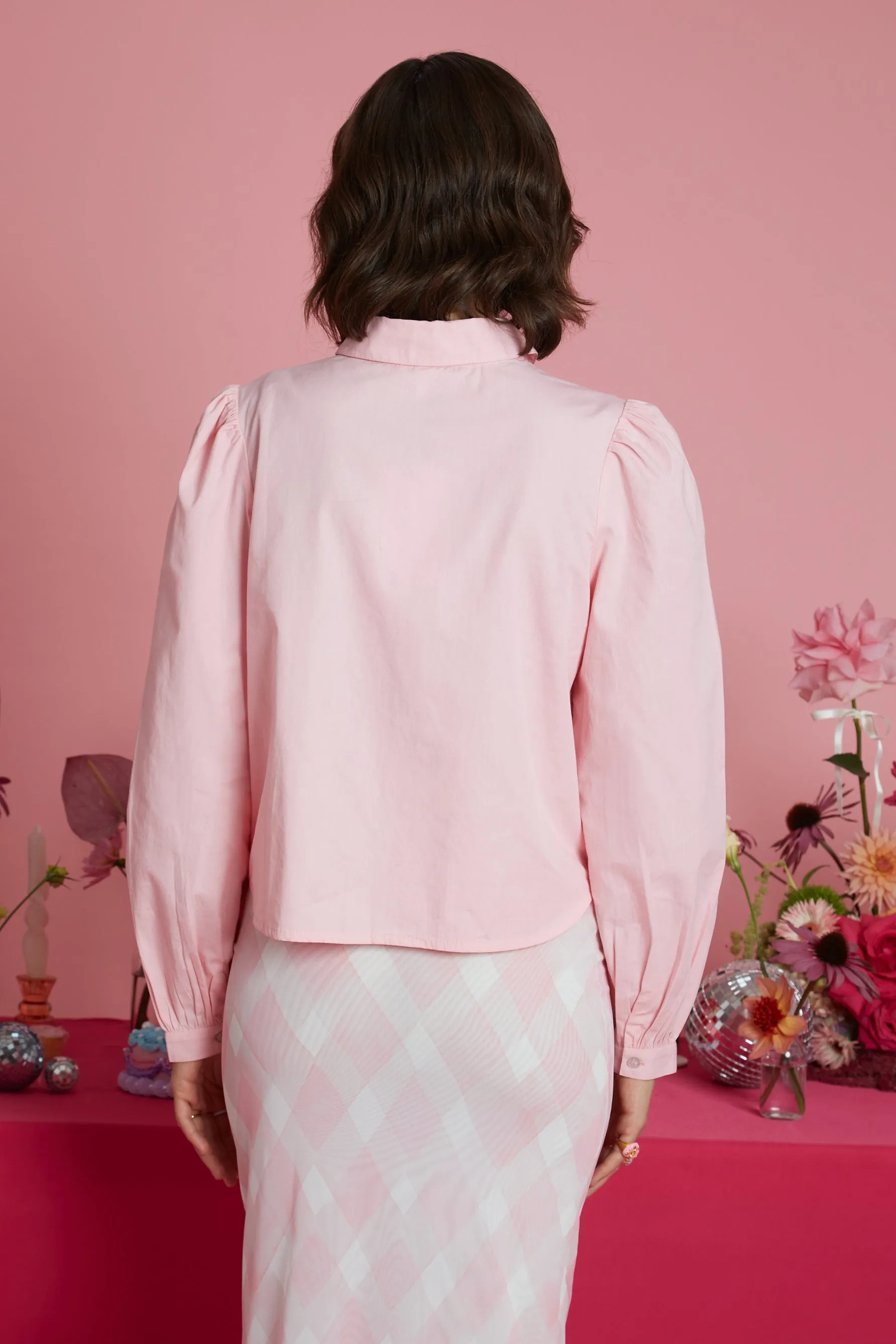 Chloe Corsage Shirt - Pink Wrinkle Resistant Weave