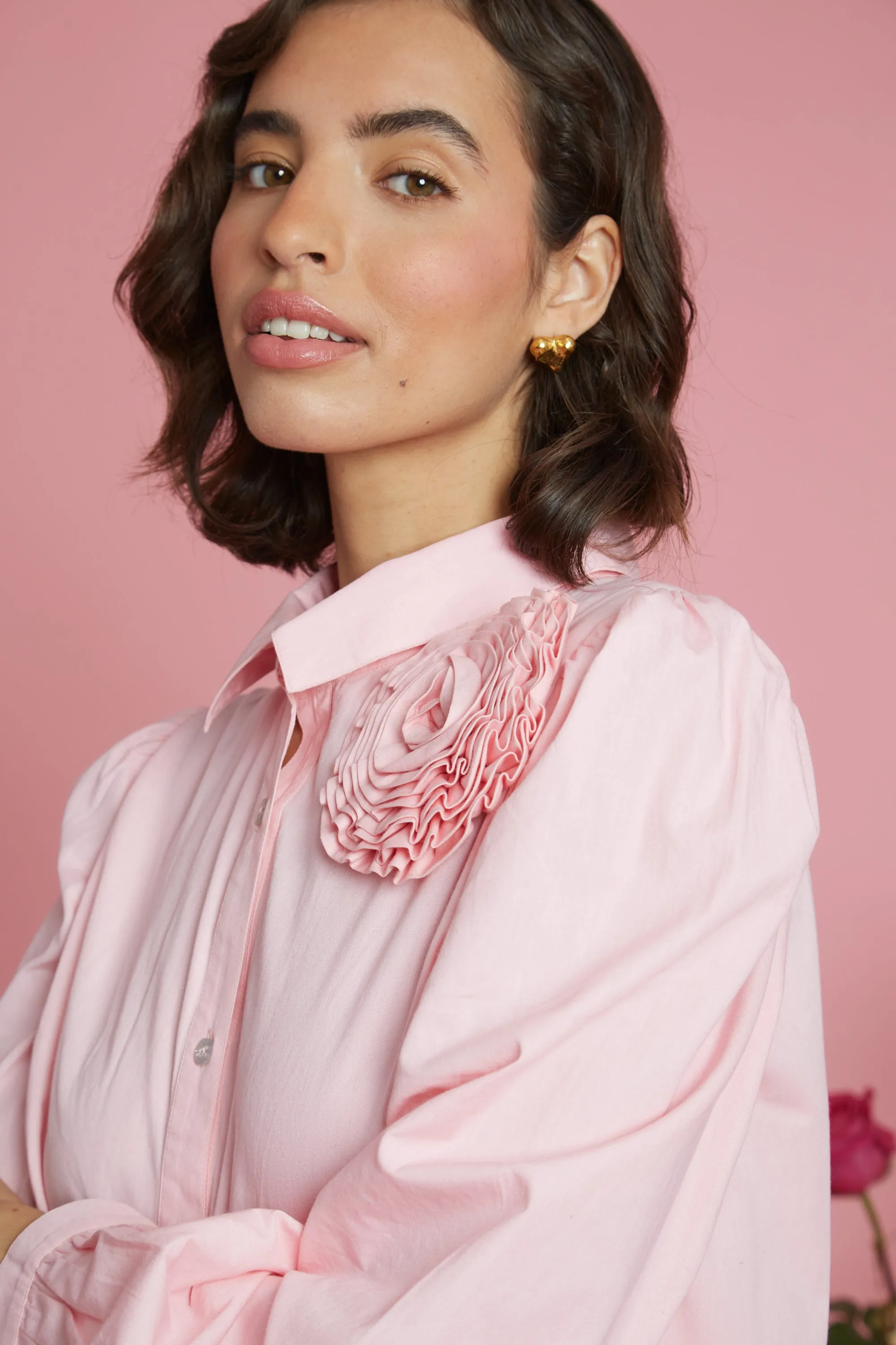 WaterRepellent Finish Chloe Corsage Shirt - Pink