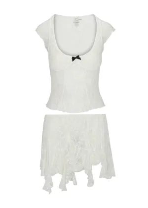 Everyday Essential Comfort Layer Wear Ch??rie Asymmetrical Mini Skirt ?? Ivory Lace