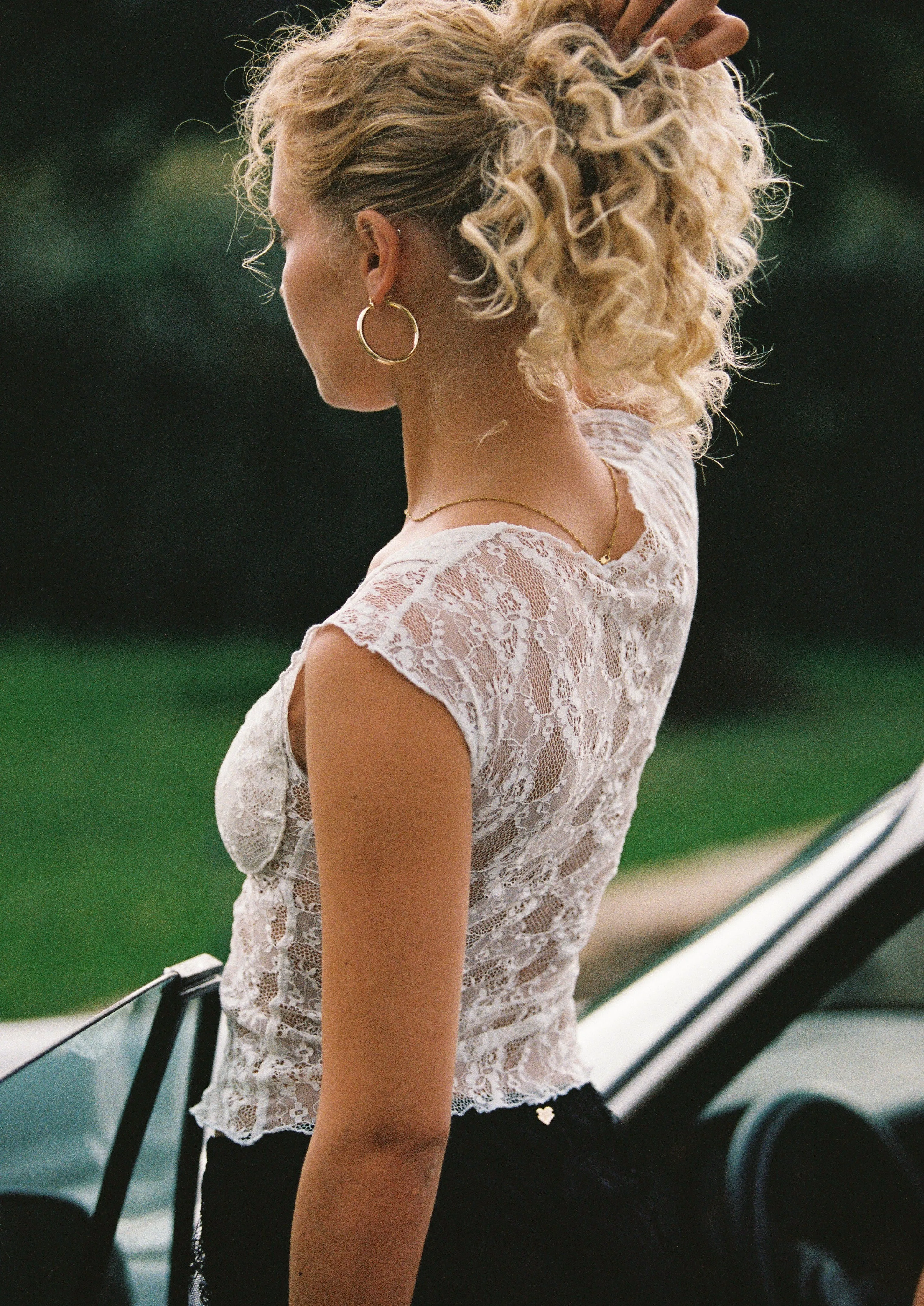 Recycled Polyester Fabric Ch??rie Babydoll Top ?? Ivory Lace