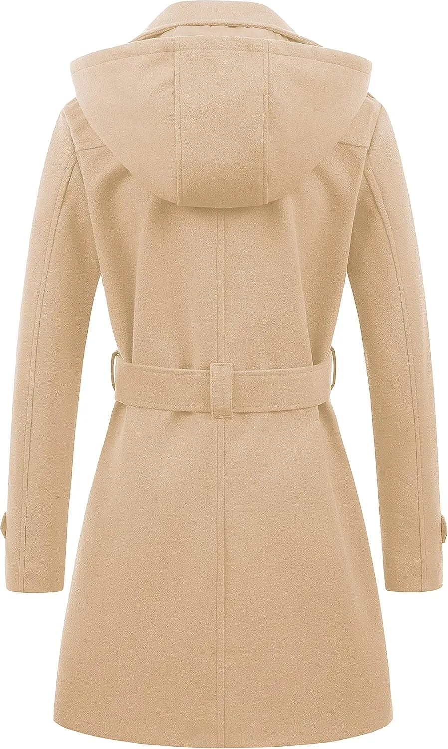 Chrisuno Women's Double Breasted Pea Coat Hooded Long Winter Trench Coat