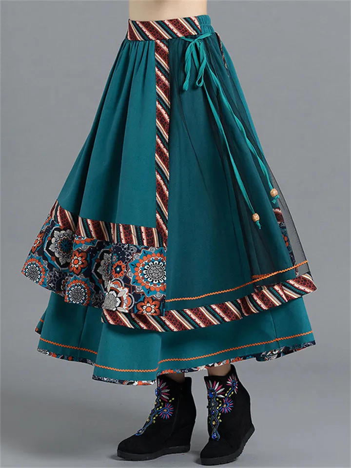 Cissot Boho Style A-Line Blue Skirts