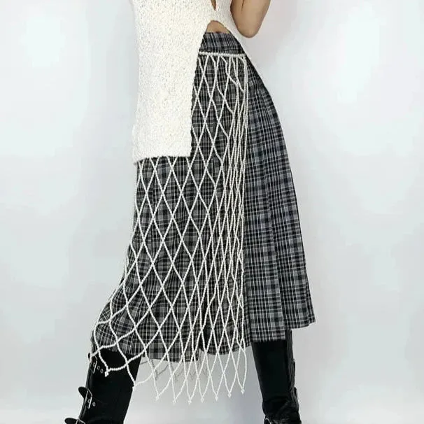 Clara Long Pearl Beads Net Wrap Belt Skirt