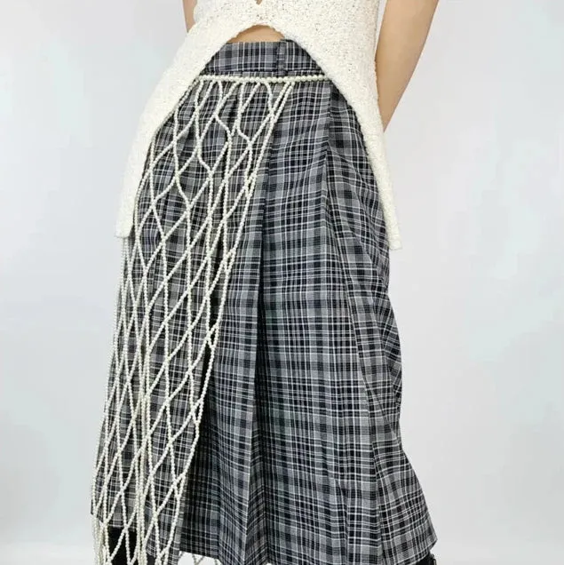Clara Long Pearl Beads Net Wrap Belt Skirt