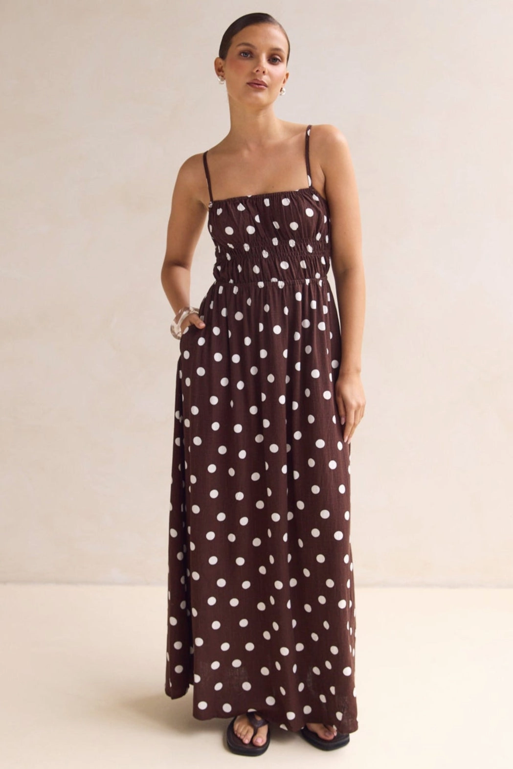 Clarissa Maxi Dress (Chocolate) Side-Pocket Polished Tailoring