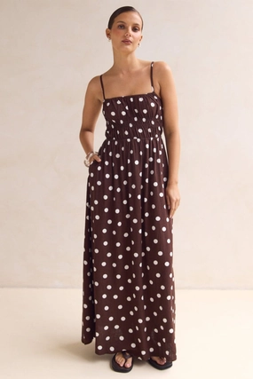 Clarissa Maxi Dress (Chocolate) Side-Pocket Polished Tailoring