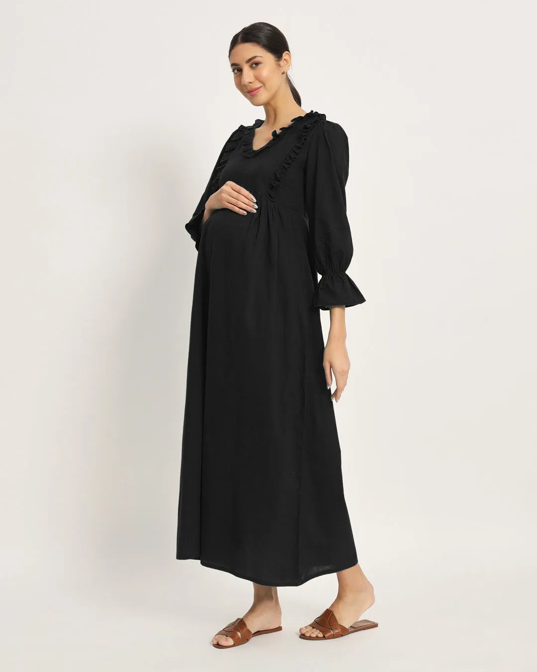 Classic Black Functional Flow Maternity & Nursing Dress