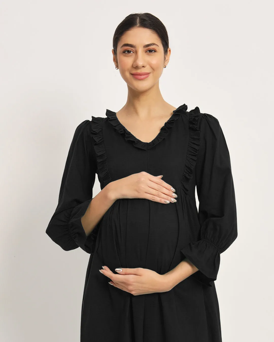 Classic Black Functional Flow Maternity & Nursing Dress