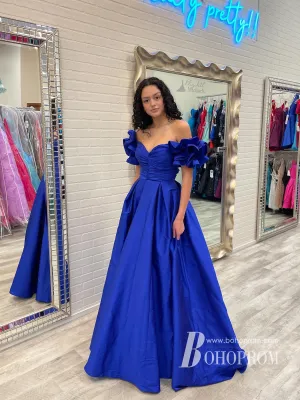 Classic Off-the-shoulder Satin A-line Sweep Train Prom Dress PD793