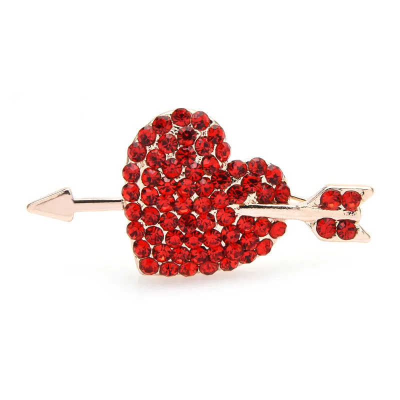 Classic Red Rhinestone Heart Brooches Women Unisex Arrow Love Suits Shirt Brooch