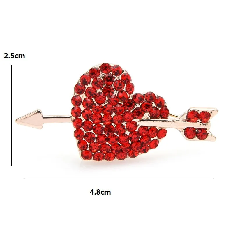 Classic Red Rhinestone Heart Brooches Women Unisex Arrow Love Suits Shirt Brooch