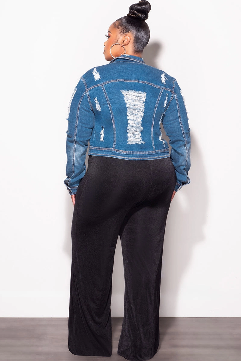 Final Sale Plus Size Distressed Jacket in Medium Blue FlexibleKneePanels