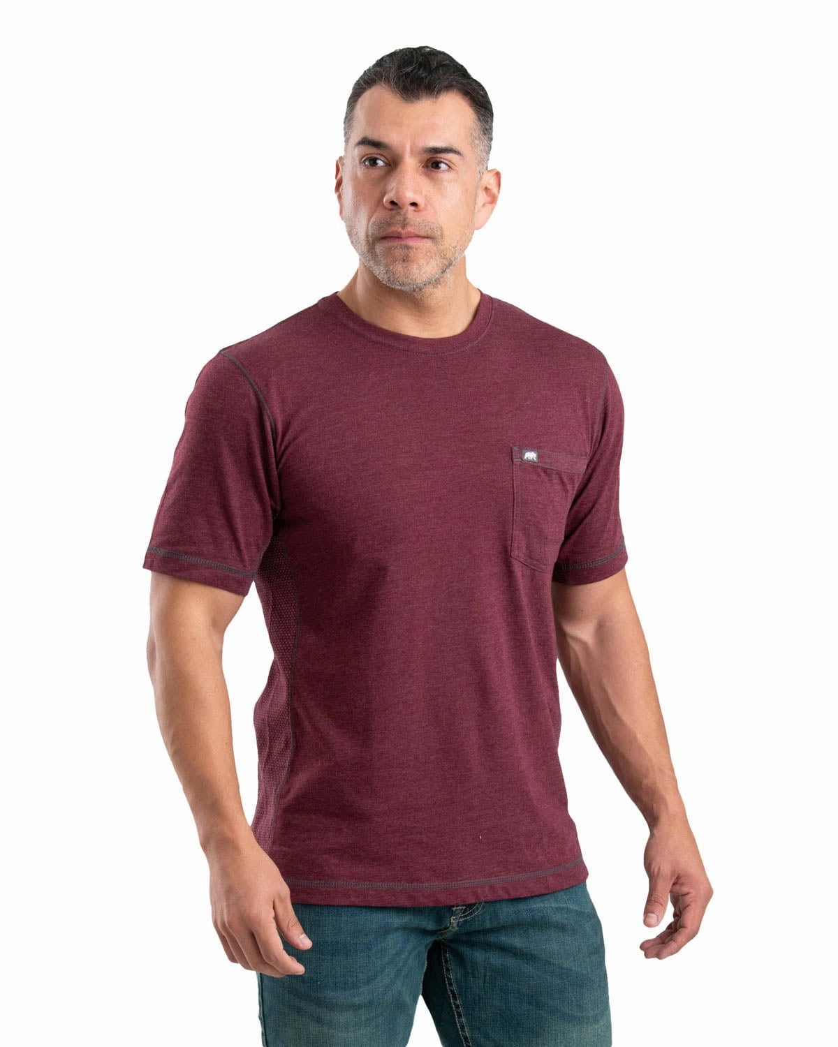 Stretchable Cloth Berne Mens Maroon Cotton Blend WorkVent Performance Pocket Tee S/S