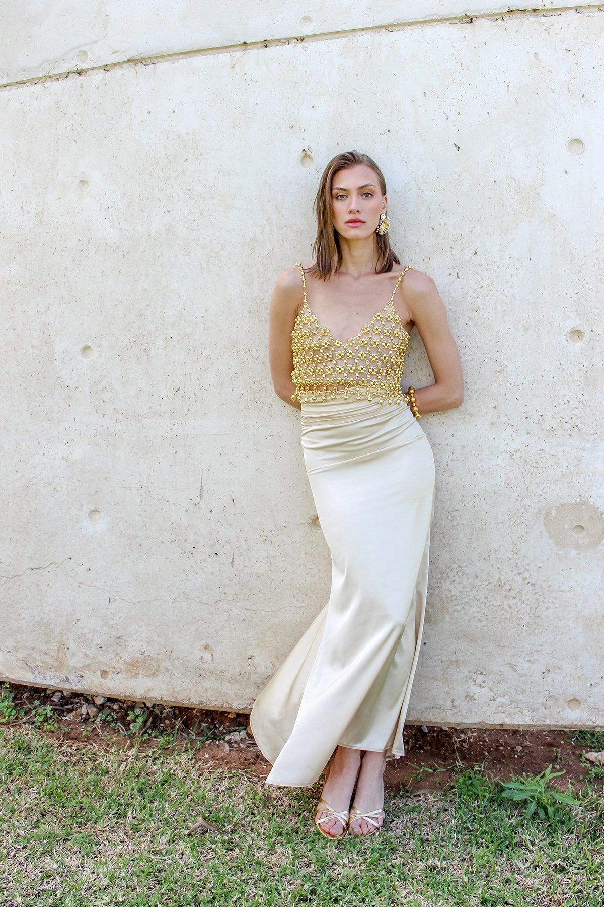 Operette Gold Bustier Hidden Button Placket WrinkleResistantFinish