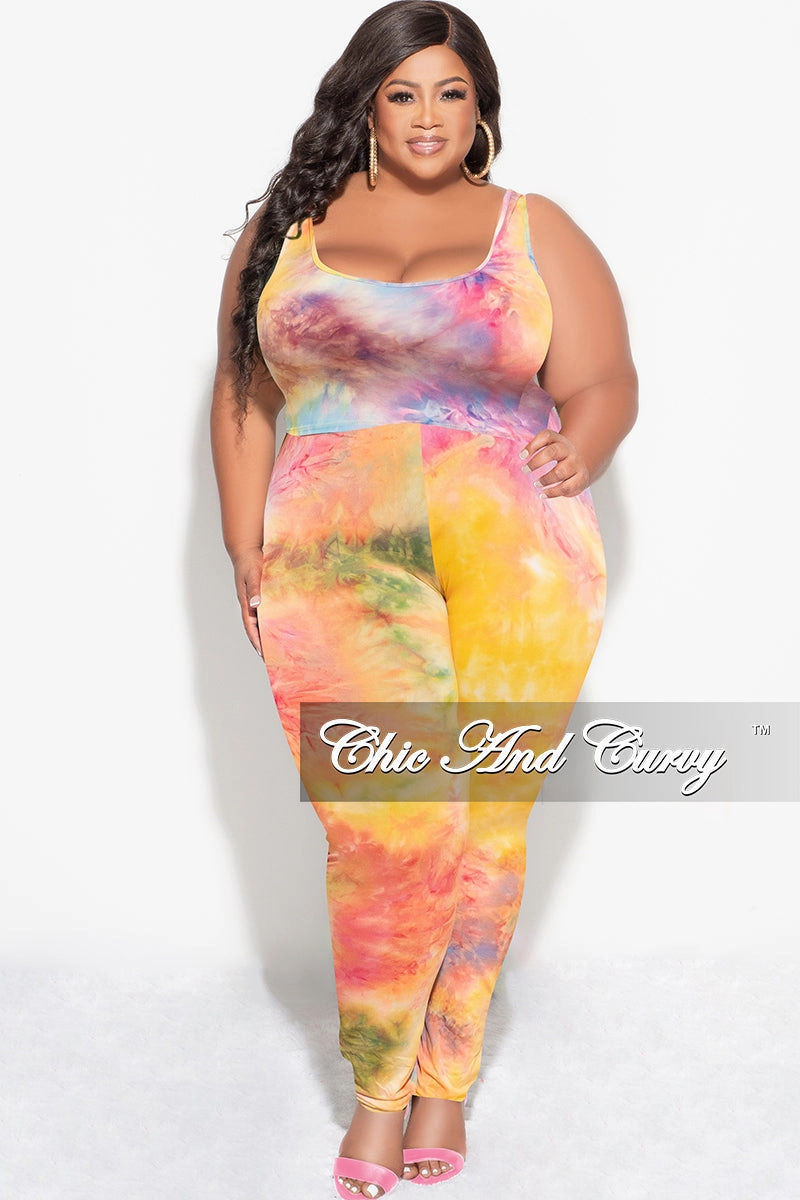 UVProtectiveLayer Final Sale Plus Size 3-pc (Duster, Crop Tank Top & Pants) Set in Rainbow Sherbet Tie Dye