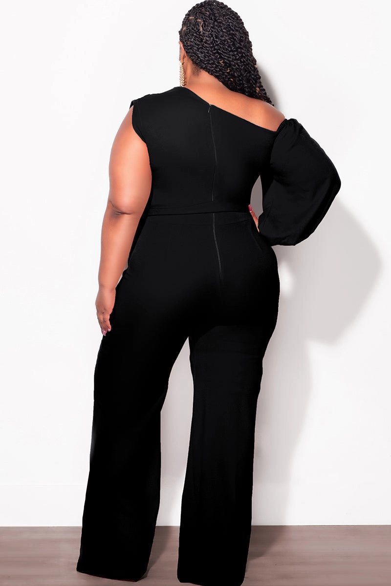 Stretch Ready StaticDissipative Final Sale Plus Size Balloon Sleeve Jumpsuit with Tie in Black
