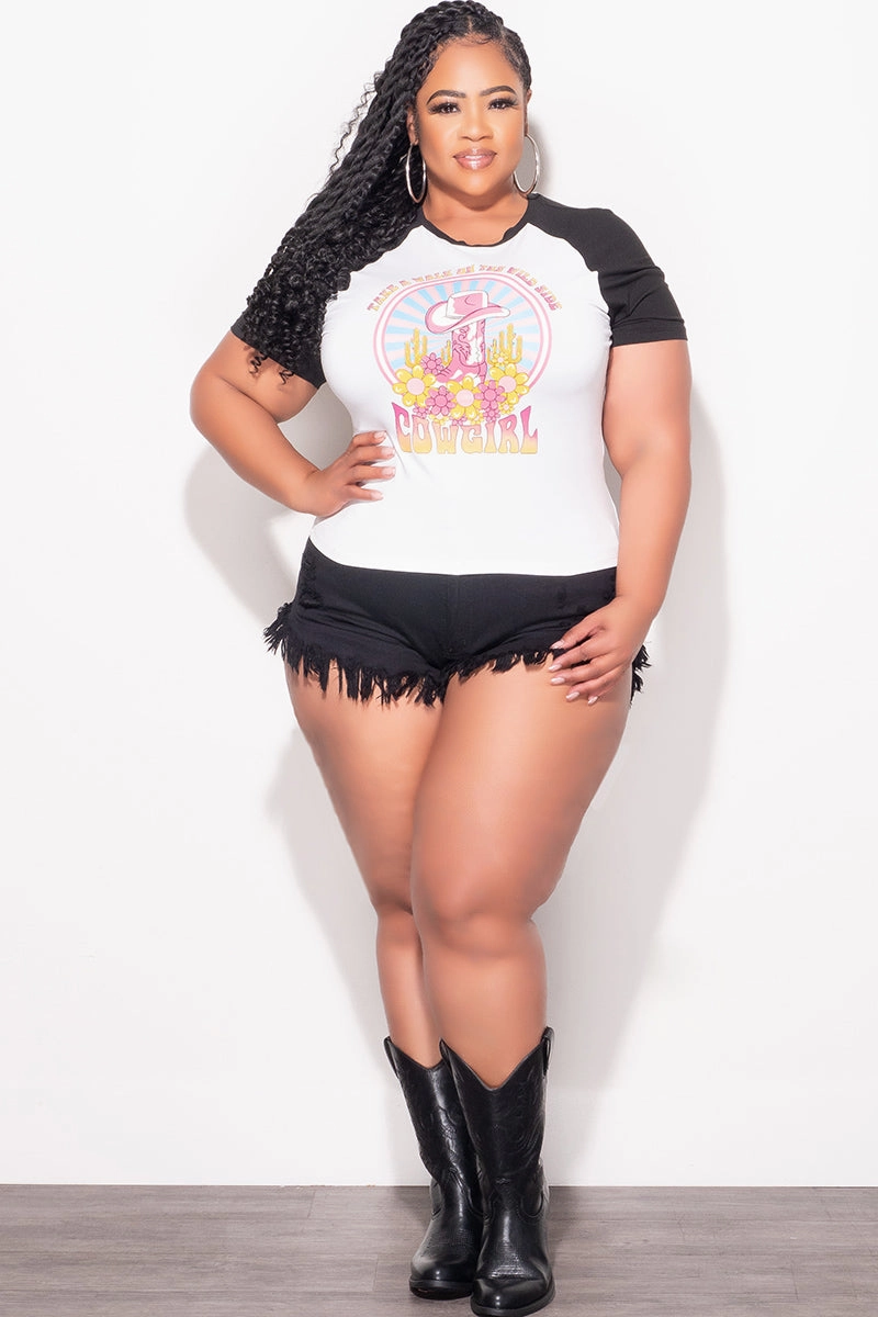 Final Sale Plus Size Distressed Fringe Shorts in Black Denim Heat Friendly